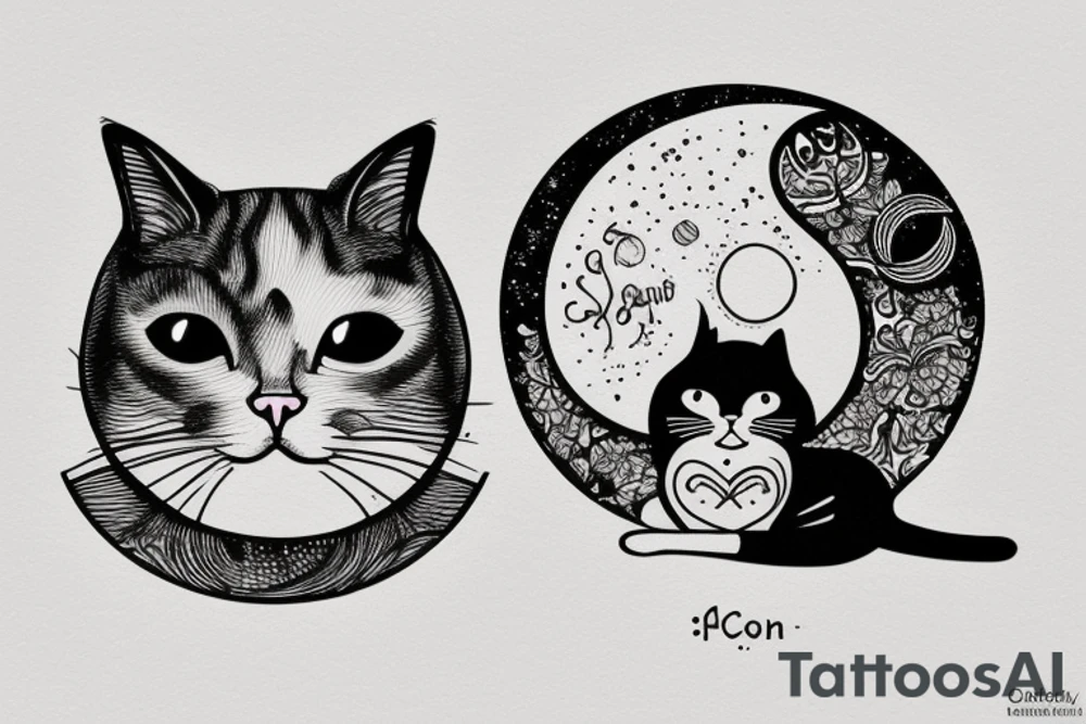 a cat sitting with a middle moon no realistic tattoo idea