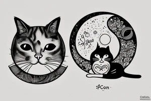 a cat sitting with a middle moon no realistic tattoo idea