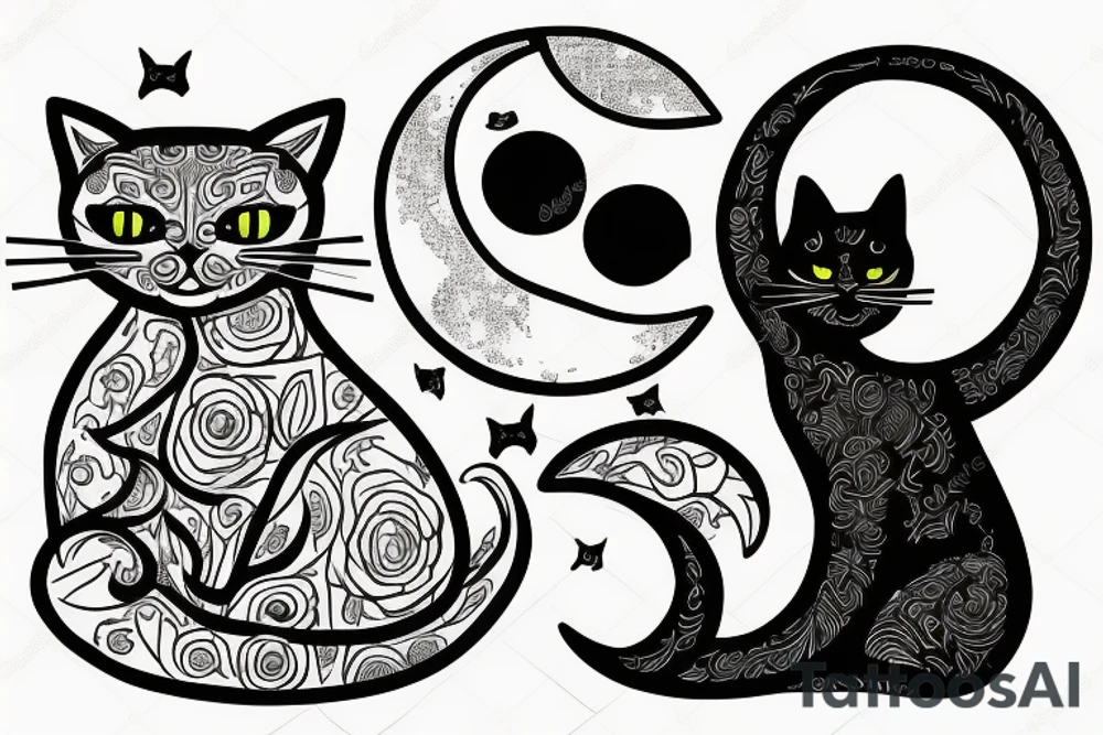 a cat sitting with a middle moon no realistic tattoo idea
