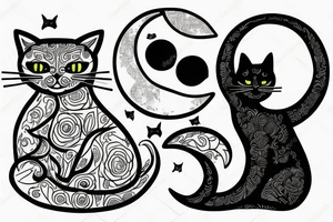 a cat sitting with a middle moon no realistic tattoo idea