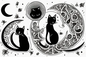 a cat sitting with a middle moon no realistic tattoo idea