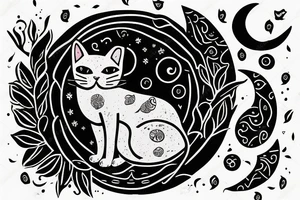 a cat sitting with a middle moon no realistic tattoo idea
