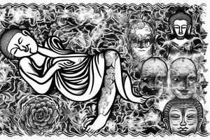 dying buddha with atom symbol tattoo idea