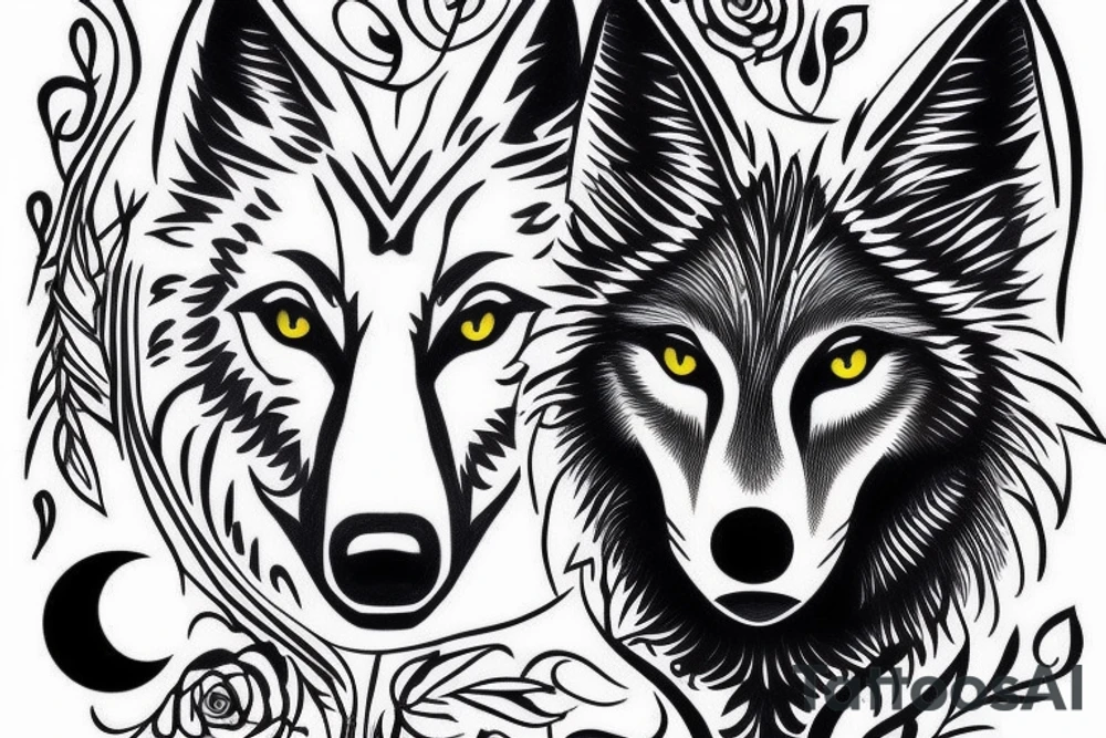 black wolf with blue eyes and a full moon on maintain tattoo idea