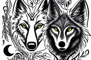 black wolf with blue eyes and a full moon on maintain tattoo idea