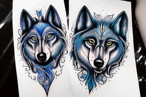 black wolf with blue eyes and a full moon on maintain tattoo idea