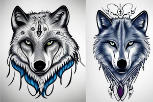wolf with blue eyes and a full moon on maintain tattoo idea