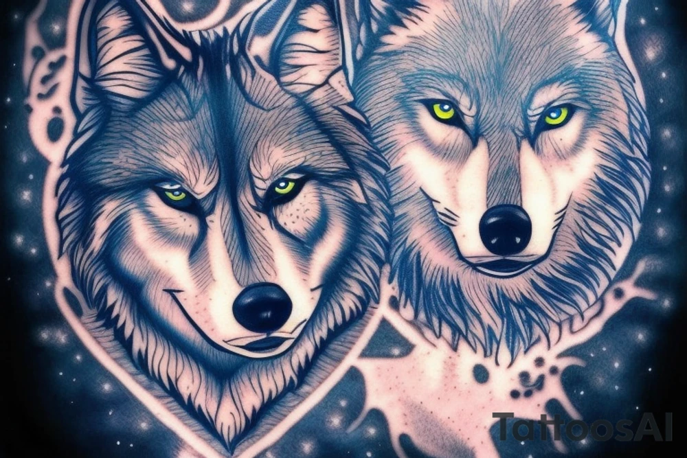 wolf with blue eyes and a full moon on maintain tattoo idea
