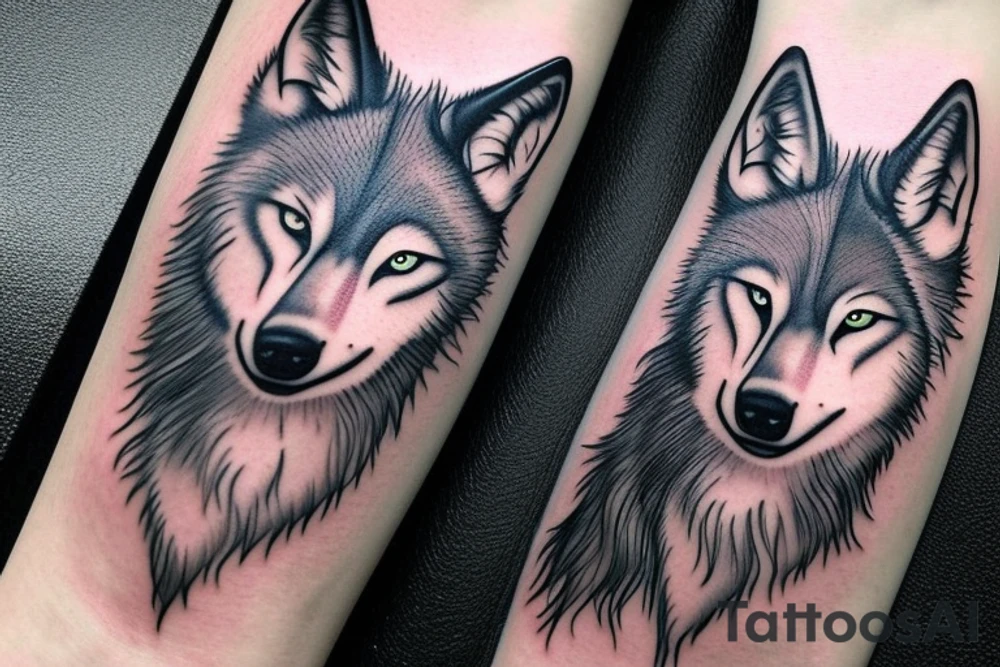 wolf with blue eyes and a full moon on maintain tattoo idea