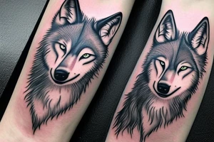 wolf with blue eyes and a full moon on maintain tattoo idea