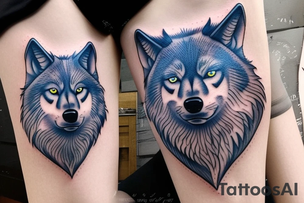 wolf with blue eyes and a full moon on maintain tattoo idea