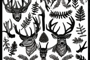 deer horns fern fir branches juniper tattoo idea