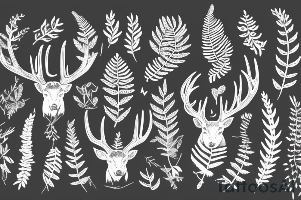deer horns fern fir branches juniper tattoo idea deer horns fern fir branches juniper tattoo idea