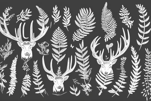 deer horns fern fir branches juniper tattoo idea