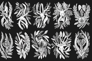 deer horns fern fir branches juniper tattoo idea