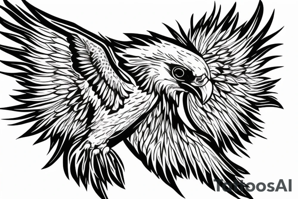 Flying eagle with angry face tattoo idea