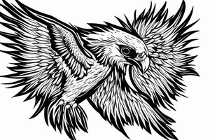 Flying eagle with angry face tattoo idea