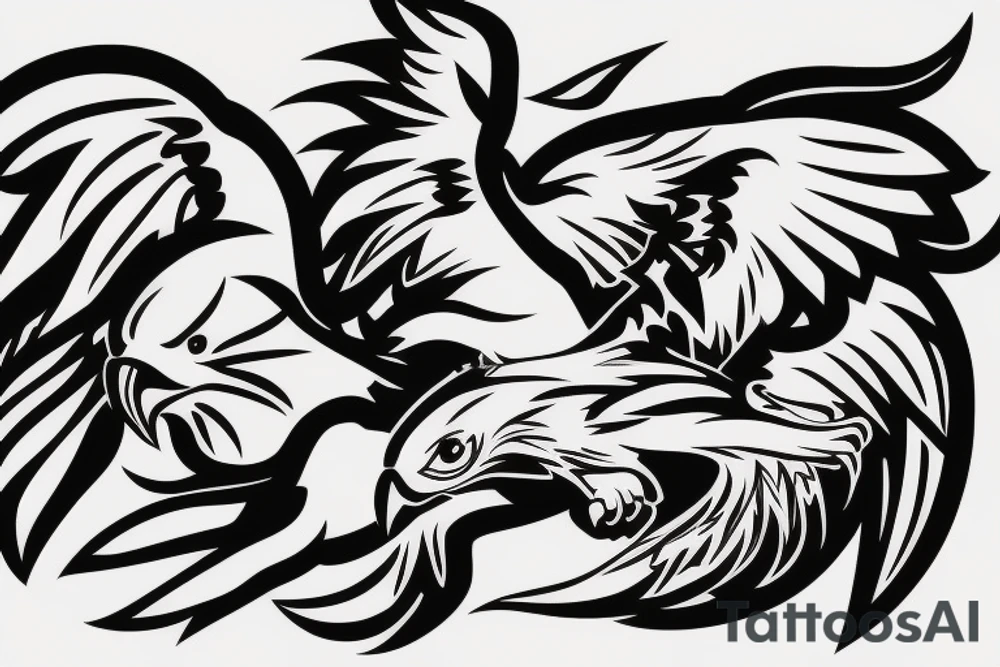 Flying eagle with angry face tattoo idea