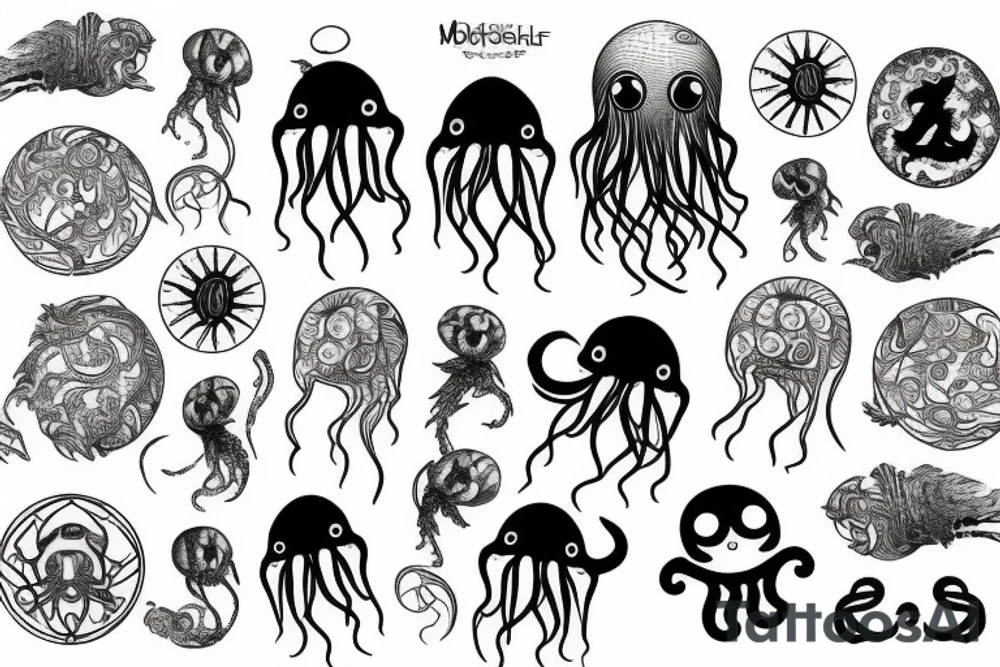 Jellyfish, Octopuss, Tardis, Penguin, Mjolnir tattoo idea