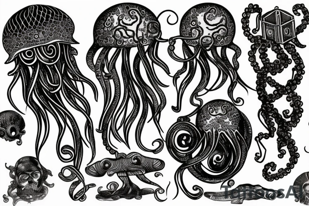 Jellyfish, Octopuss, Tardis, Penguin, Mjolnir tattoo idea