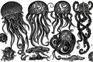 Jellyfish, Octopuss, Tardis, Penguin, Mjolnir tattoo idea
