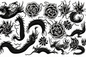 dragon with flowers tattoo idea