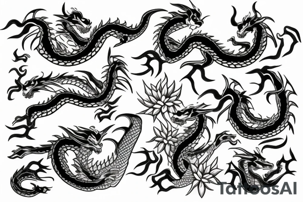 dragon with flowers tattoo idea