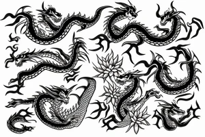 dragon with flowers tattoo idea