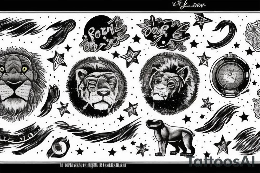 roaring lion starry sky background tattoo idea