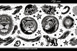 roaring lion starry sky background tattoo idea