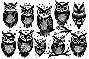 owl wisdom clouds and stars tattoo idea