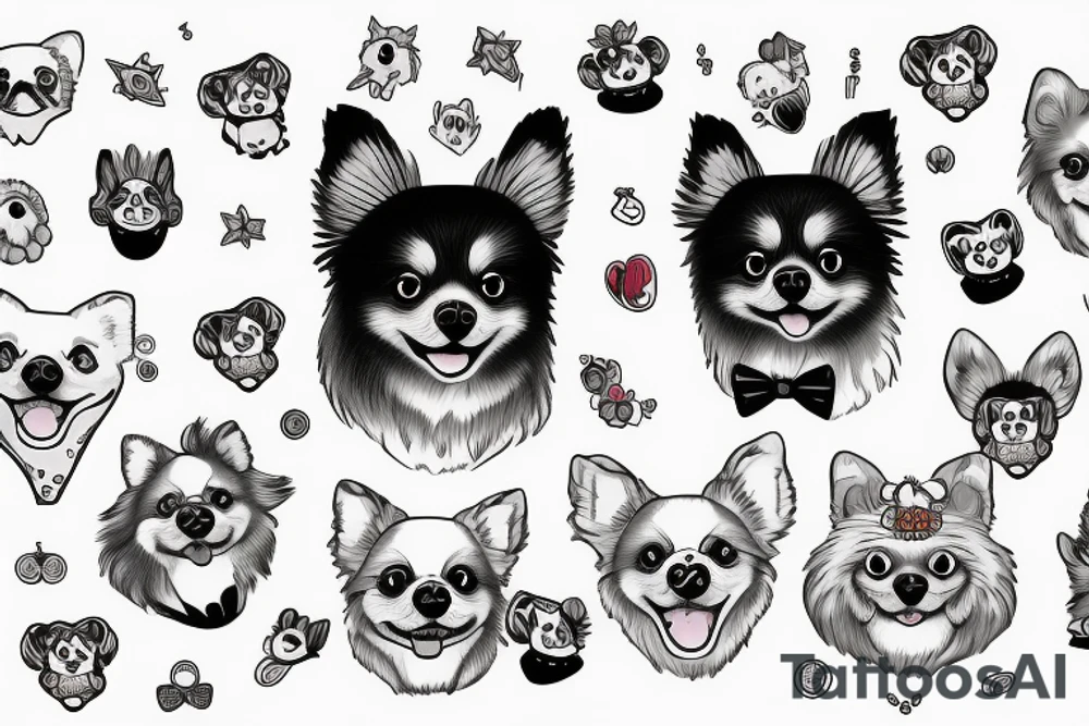 Pomeranian dog with smiling face tattoo idea