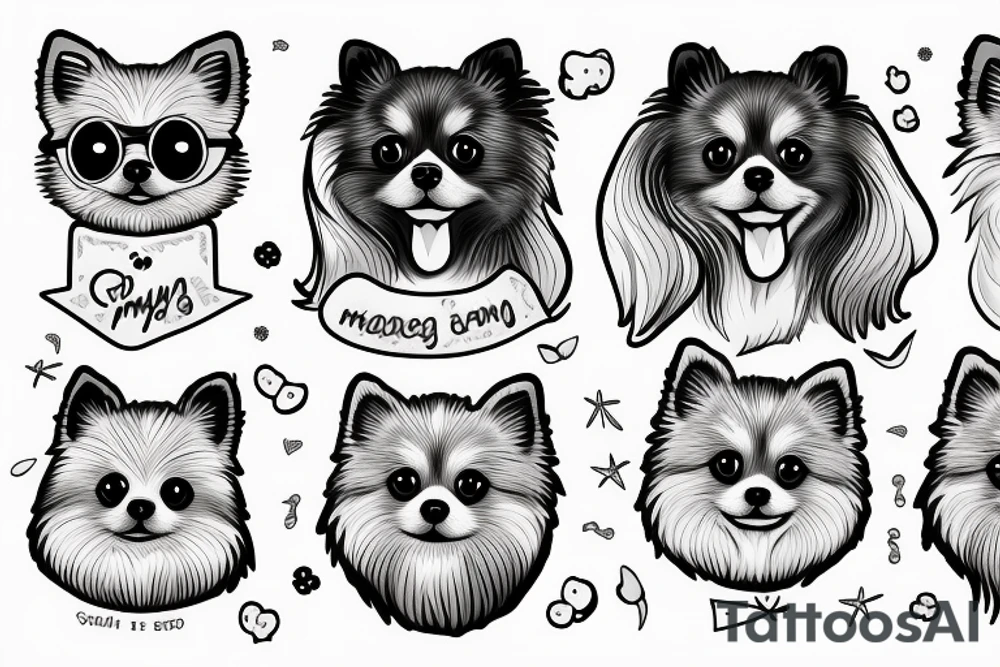 Pomeranian dog with smiling face tattoo idea