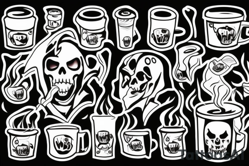 Grim reaper drinking coffee tattoo idea