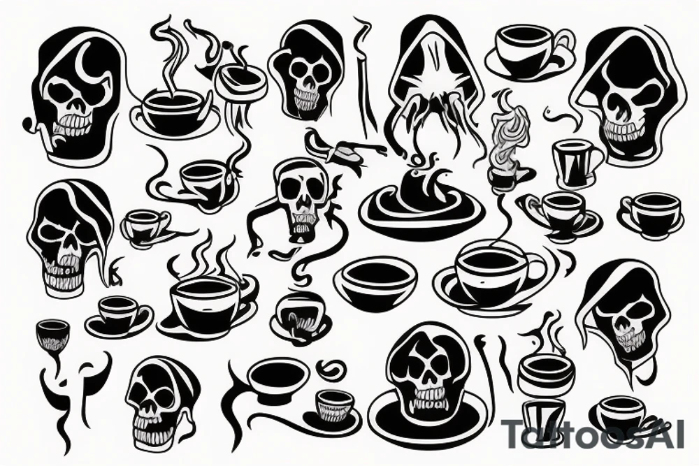 Grim reaper drinking coffee tattoo idea