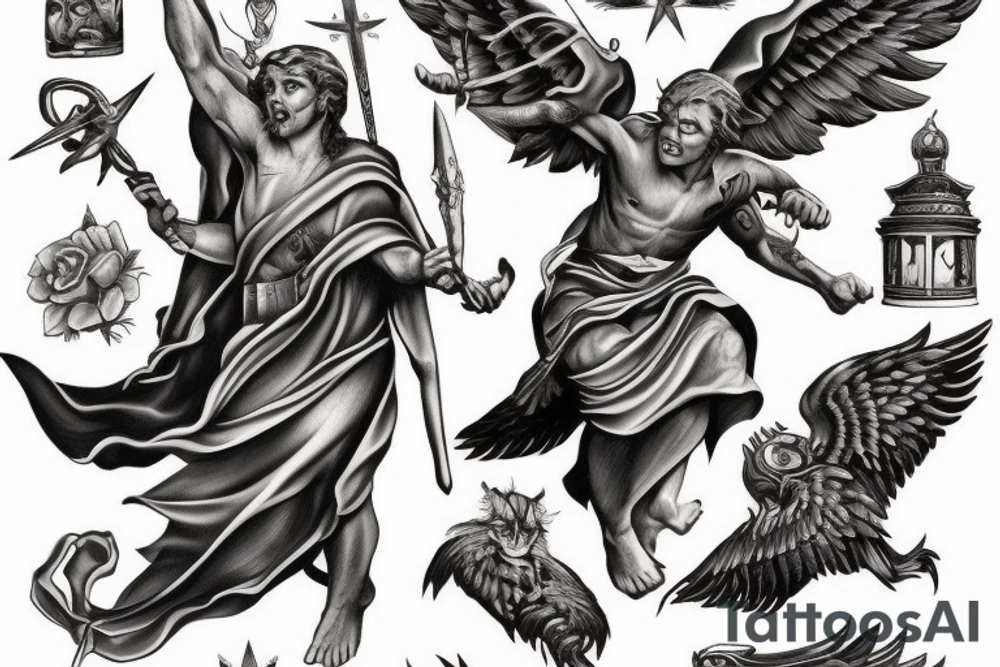 Saint Michael vanquishing Satan tattoo idea