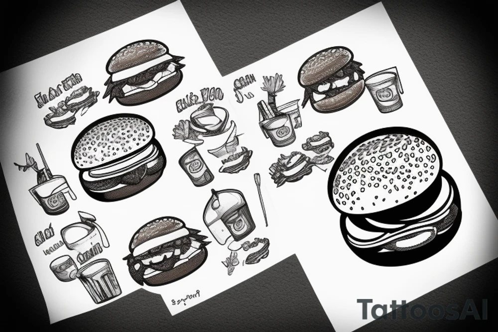 Red panda eating a burger tattoo idea