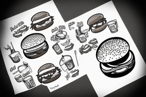 Red panda eating a burger tattoo idea
