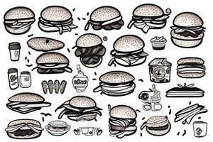 Red panda eating a burger tattoo idea