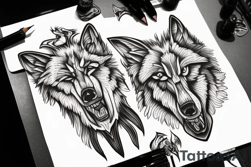 Hand crawling out of wolf’s mouth tattoo idea