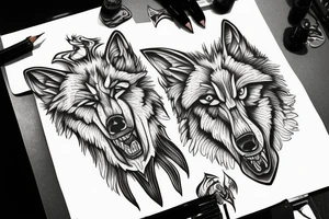 Hand crawling out of wolf’s mouth tattoo idea