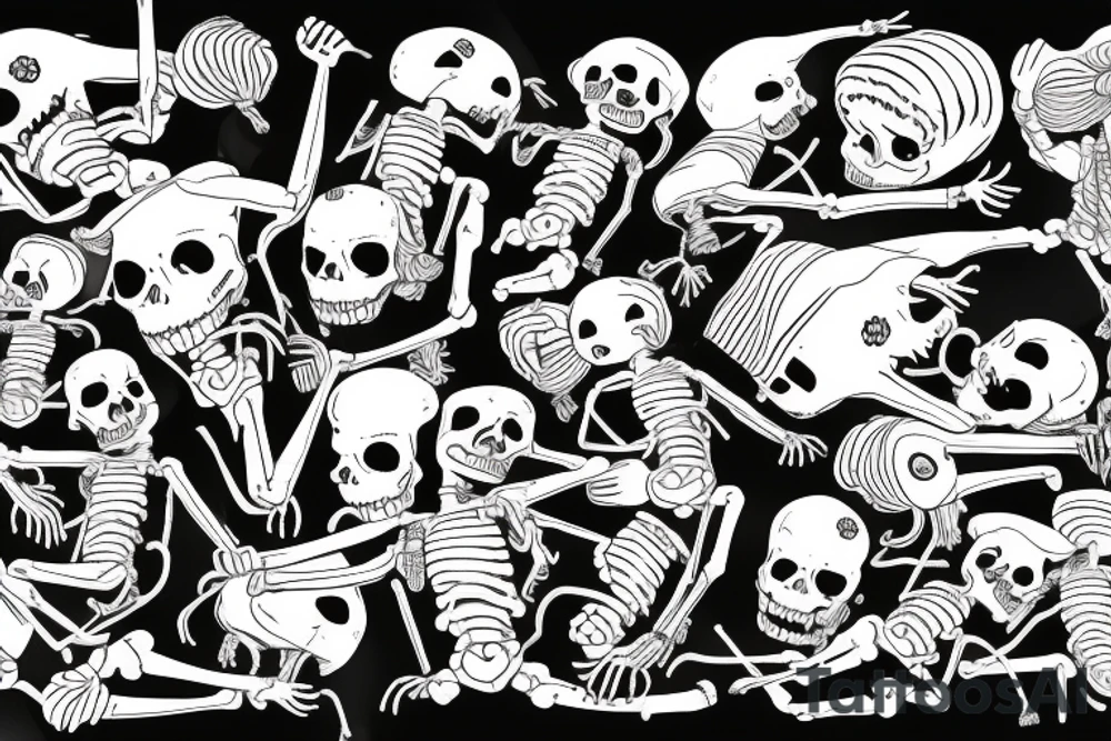 Two skeletons parachuting tantrum as the male is dogging styling the female in the air tattoo idea