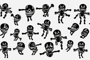 Two skeletons parachuting tantrum as the male is dogging styling the female in the air tattoo idea