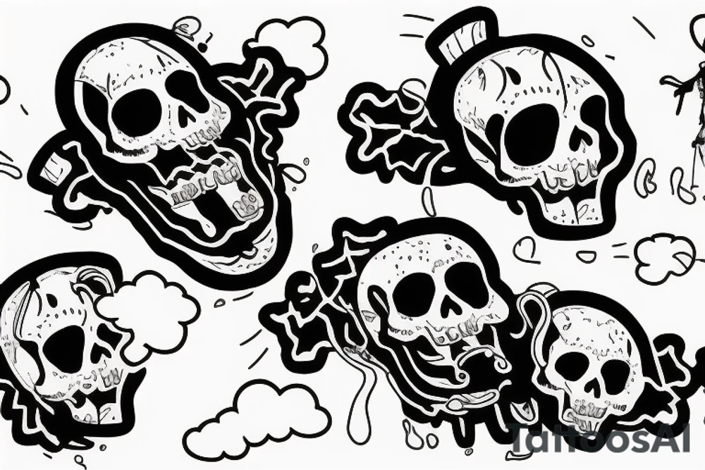 Two skeletons parachuting tantrum as the male is dogging styling the female in the air tattoo idea