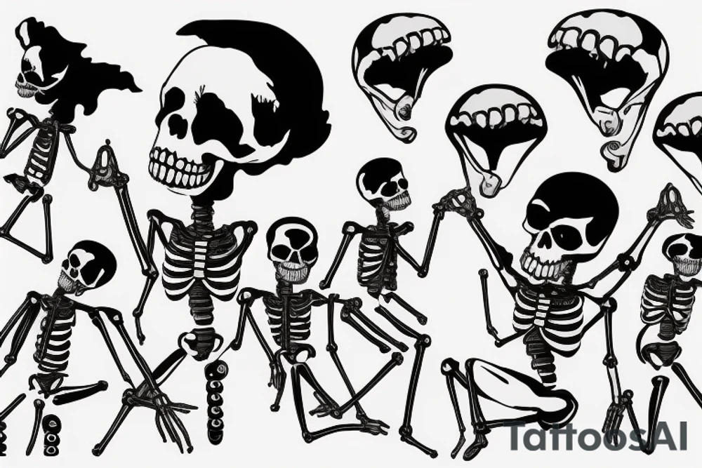 Two skeletons parachuting tantrum as the male is having sex with the female in the air tattoo idea