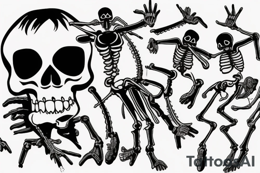Two skeletons parachuting tantrum as the male is having sex with the female in the air tattoo idea
