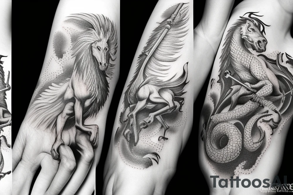 Saint George killing dragon realistic tattoo idea