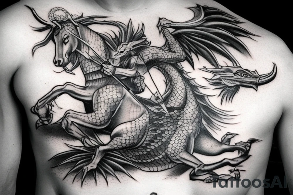 Saint George killing dragon realistic tattoo idea
