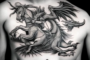 Saint George killing dragon realistic tattoo idea