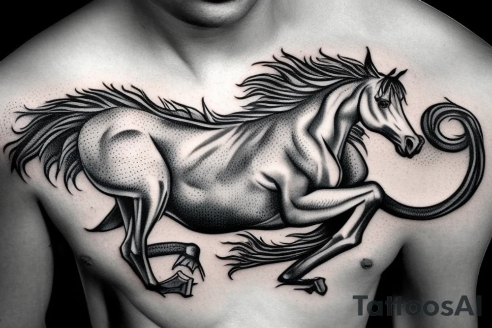 Saint George diding horse and killing dragon realistic tattoo idea